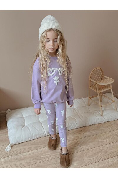 Petit Kids Club KIZ ÇOCUK ÇİÇEK DESENLİ OVERSİZE SWEATSHİRT VE TAYT TAKIM