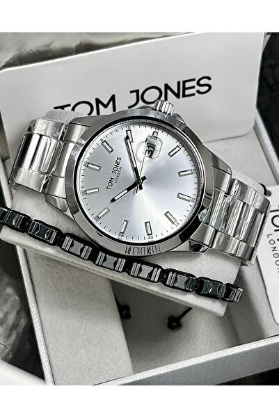 Tom Jones Erkek Kol Saati Gümüş Renk Çelik Kordon 3 Atm Su Geçirmez+Bileklik ...