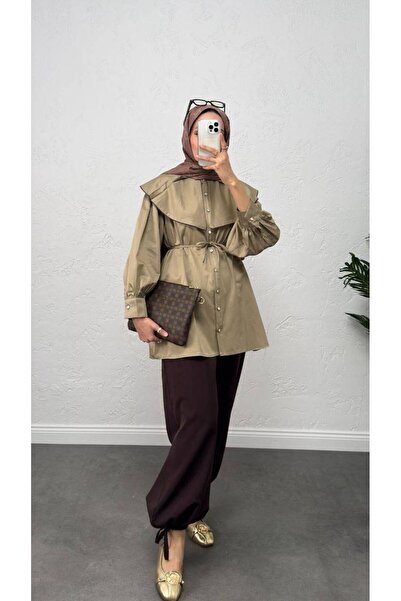 Burcia Lace-Up Waist Detail Hijab Tunic Shirt with Collar Detail