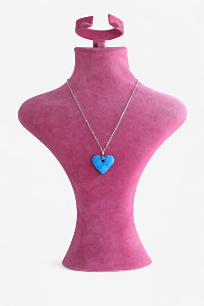 ELFShoppıng Mavi Turkuaz Doğaltaş Kalp Kolye