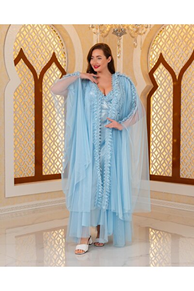 Limas lingerie Special Design Tulle, 2-Piece Long Dressing Gown with Lace Det...