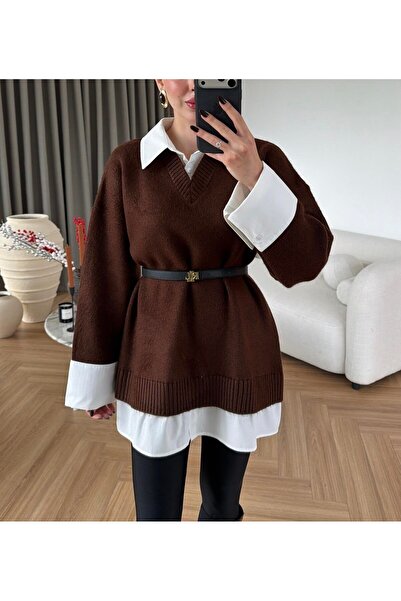 Burcia Long Sweater with Shirt Detail