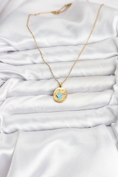 ForWhat Golden Steel Chain Butterfly Figure Women's Necklace for Elegant Necks