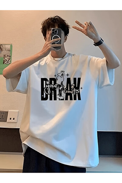 Flow touch Balck Printed Oversize Unisex T-Shirt White