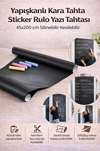 Hane Dostu Yapışkanlı Kara Tahta Sticker Rulo Yazı Tahtası 45x200 cm Silinebi...
