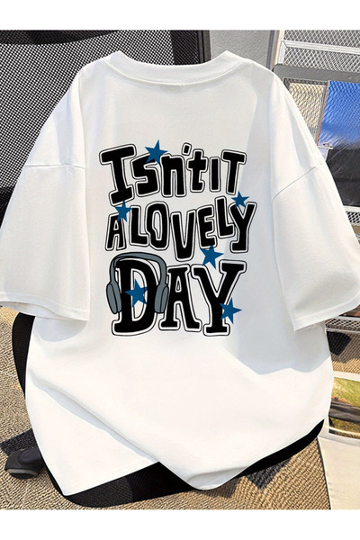 Flow touch تي شيرت مطبوع كبير الحجم للجنسين باللون الأبيض