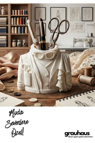 GRAUHAUS Terzi & Modacı Kalemlik 12 CM Masaüstü Kalem Tutucu Atölye, Moda Tas...