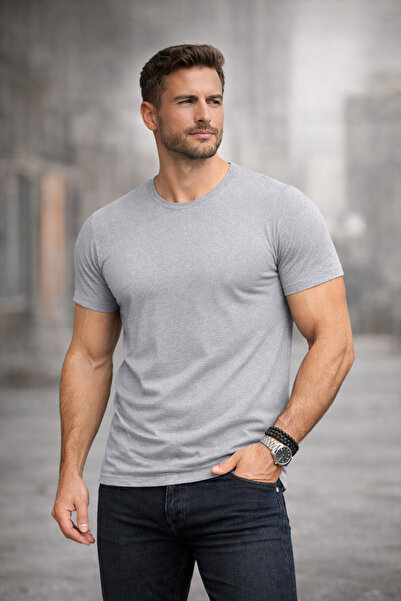 Richarlison Erkek Gri Pamuklu Slimfit T-shirt