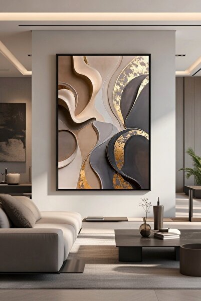 hollywest Lüks Siyah & Bej Soyut Duvar Sanatı | Modern Çerçeveli Tablo