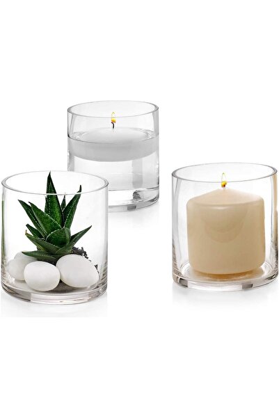 Mado Gallery 12pcs Cylinder Glass Vases for Home & Wedding Decor, Flower & Candle Centerpiecesn-10x10cm