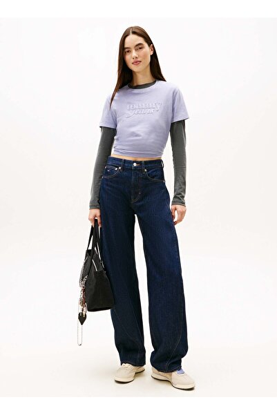 Tommy Jeans Lila Kadın Standart Fit Baskılı T-Shirt TJW REG GMD SCRIPT TEE