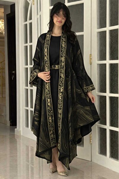 LITSHE Black Ramadan jalabiya with a classic gold embroidered bisht