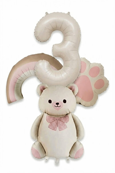 BALOMİS Ayıcık ve Pati Temalı 3 Yaş Doğum Günü Balon Konsept Seti