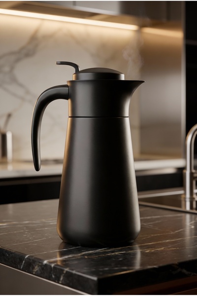 ALMEDYAF Italian Style Full Black Thermos 1 Liter – Stainless Steel Double Wa...