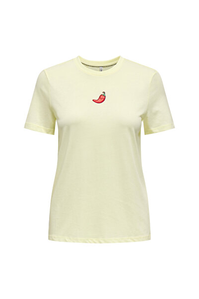 ONLY Sarı Kadın Normal Fit Blok T-Shirt ONLFOODIE LIFE REG S/S TOP BOX JRS