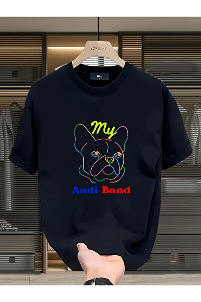 Flow touch تي شيرت أسود بأكمام قصيرة ورقبة دائرية من القطن المطبوع للجنسين