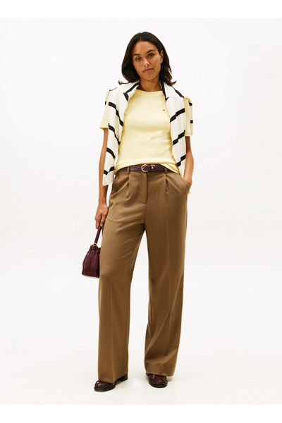 Tommy Hilfiger Beyaz Kadın Standart Fit Çizgili T-Shirt SLIM CODY C-NK S/S TEE