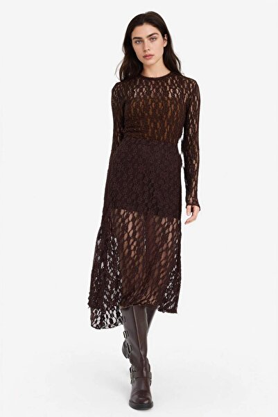 DeFacto Asymmetrical Regular Waist Combed Cotton Lining Lace Midi Skirt G8588...