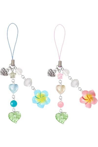 Generic 2PCS Hibiscus Flower Phone Charms for iPhone, Y2K Aesthetic Keychain ...
