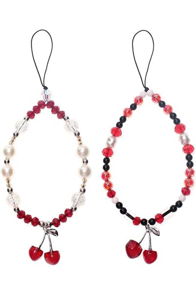 Generic سوار هاتف من قطعتين مزين بخرز الكرز من Tazweeq، سوار معصم من اللؤلؤ ا...