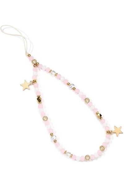 Generic Beaded Phone Lanyard Wrist Strap, Pink Five-Pointed Star Pendant Phon...