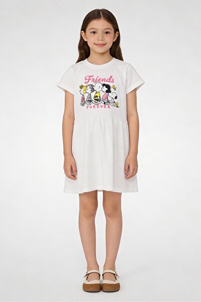 PEANUTS Kids Girl Graphic Print Dress, White