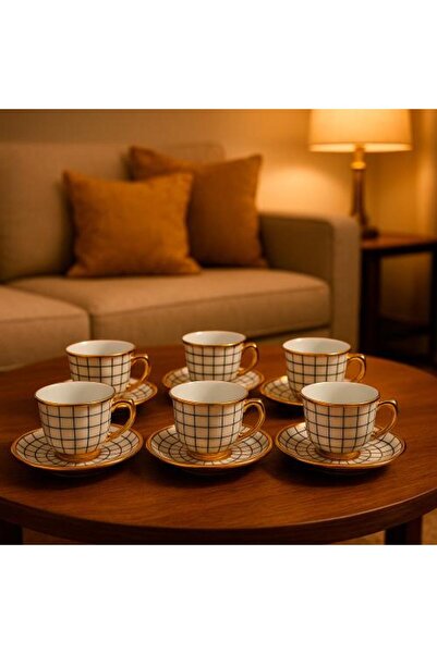 Generic Decorative Cup Set - 6 Cups with Saucers