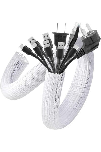 Generic Joyzzz White Cable Sleeve Cover, 2M Durable Wire Sleeve, Flexible Cab...