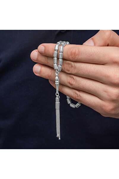 Inure Jewelry سبحة رجالية مقطوعة على شكل كبسولة فضية