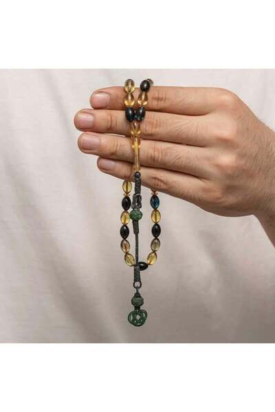 Inure Jewelry Mărgele de rugăciune de chihlimbar cu ciucuri de argint Kazaz