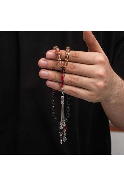 Inure Jewelry Mărgele de rugăciune de chihlimbar cu ciucuri de argint