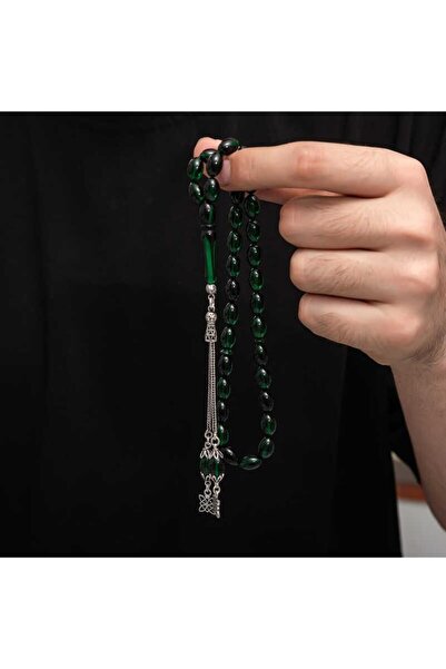 Inure Jewelry Mărgele de rugăciune de chihlimbar cu ciucuri de argint