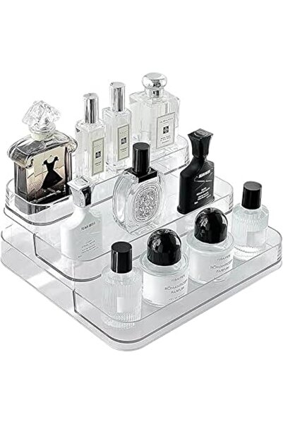 Generics منظم صينية طاولة الزينة من هانيا®، منظم عطور شفاف من الأكريليك بثلاث...