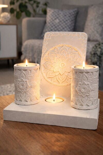 Tripolisart Şık Mandala Desenli Mumluk Seti