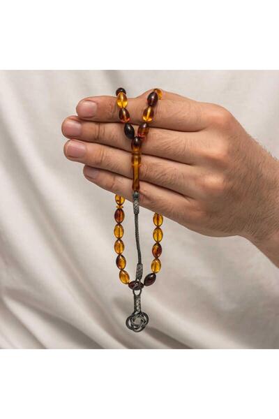 Inure Jewelry Mărgele de rugăciune de chihlimbar cu ciucuri de argint Kazaz