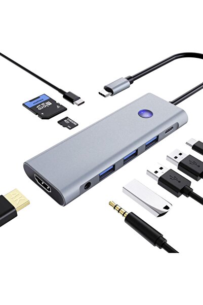 Generic موزع USB-C متعدد المنافذ 9 في 1 مع شحن سريع بقوة 100 واط، ومحول من ال...