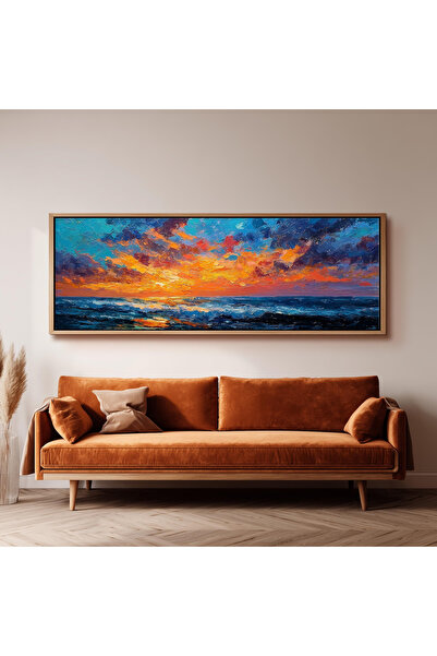 Tuba Decor Tek Parça Gerçek Ahşap Yatay Panorama Çerçeveli Tablo okyanusta gü...