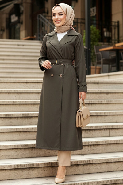 N.S NEVA STYLE Buttoned Khaki Hijab Trench Coat 62223Hk