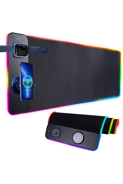 Generic لوحة ماوس ألعاب لاسلكية قابلة للشحن بإضاءة RGB، لوحة ماوس LED مقاس 80...