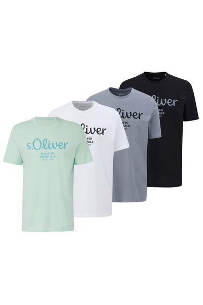 s.Oliver Herren T-Shirt, 4er Pack - Basic, Logoprint, Rundhals, Baumwolle