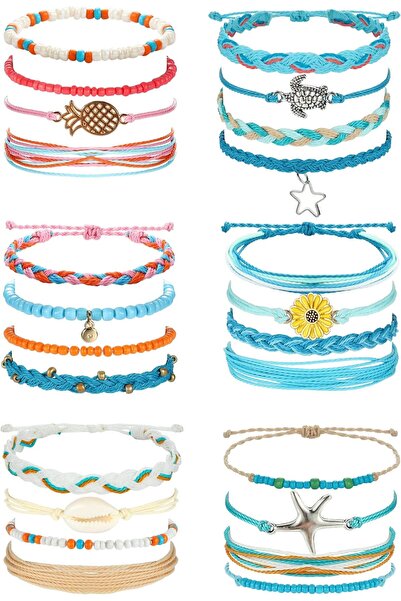 Generic 24 Pieces Waterproof String Bracelets For Women Surfer Wave Boho Brac...