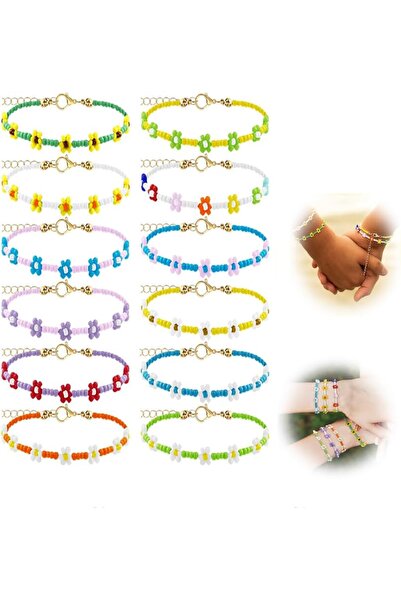 Generic Hand Braided Bracelet Set 12 Pcs Colorful Daisy Flower Bracelets Hand...