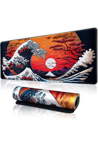 Generic وسادة ماوس كبيرة للألعاب بتصميم أمواج البحر اليابانية، مناسبة للمكتب،...