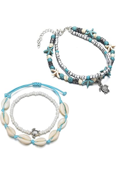 Generic طقم خلخالين على شكل سلحفاة بوهيمي، مكون من قطعتين، مصنوع من طبقات من ...