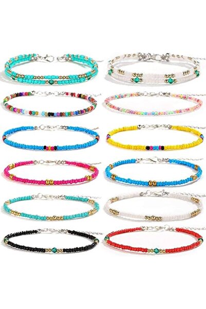 Generic 12Pcs Women Anklets Multilayered Handmade Beaded Anklets For Women Gi...