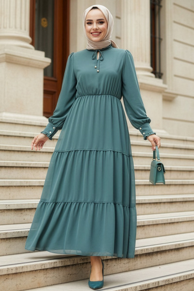 N.S NEVA STYLE فستان كات بيليسلي الأخضر المطوي للحجاب 6268CY