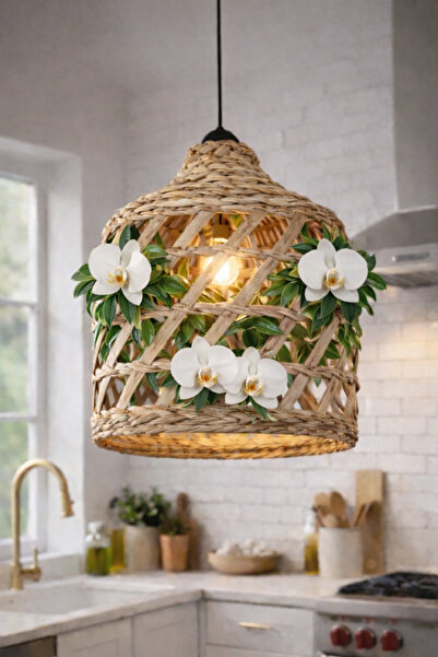 Marrone Orkide Güzeli Hasır Avize Teras Balkon Bahçe Dekoru