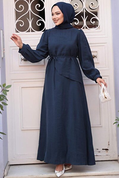 N.S NEVA STYLE Asymmetrical Detailed Navy Blue Hijab Dress 19042L
