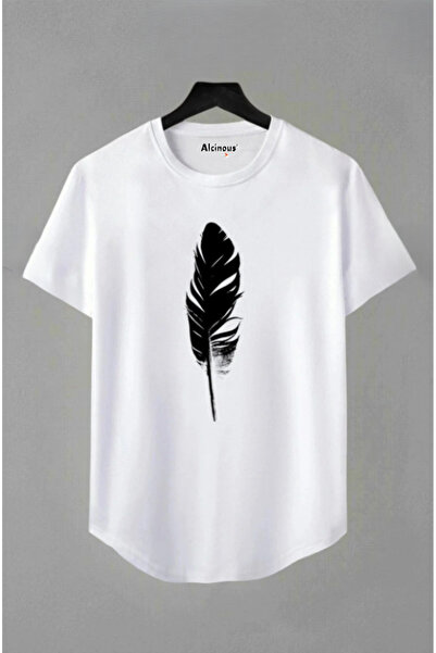 ALCİNOUS Leaf Printed Unisex Cotton Crew Neck Short Sleeve Basic T-Shirt