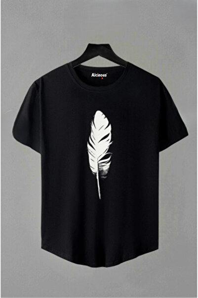 ALCİNOUS Leaf Printed Unisex Cotton Crew Neck Short Sleeve Basic T-Shirt